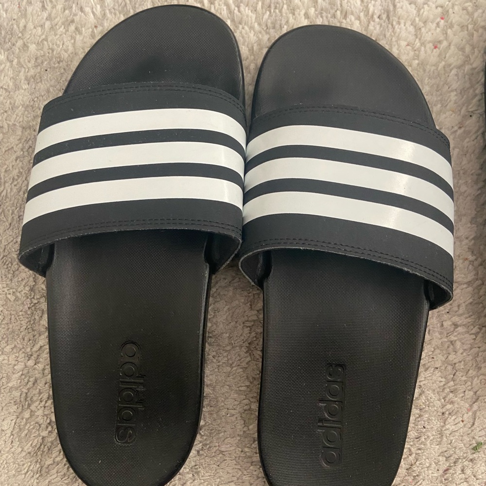 Adidas Black and White Slide Sandals
